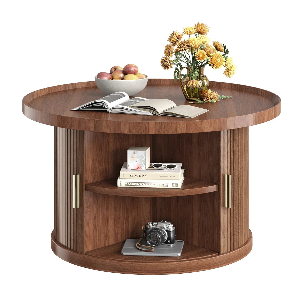 Table basse ronde avec rangement