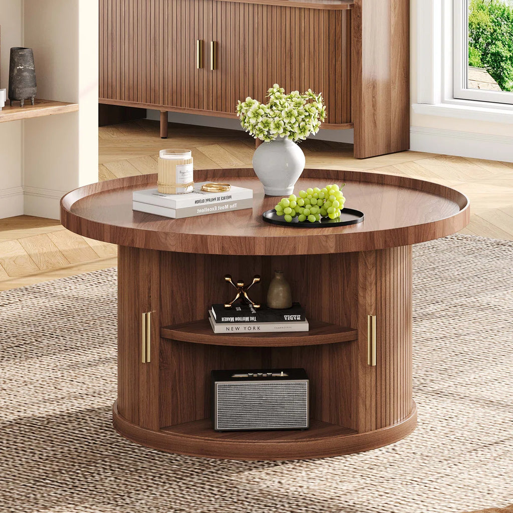 Table basse ronde avec rangement