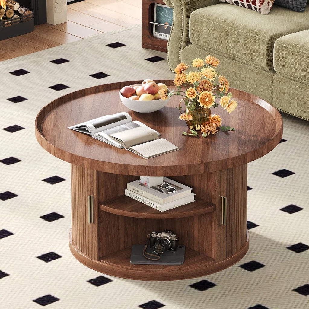 Table basse ronde avec rangement