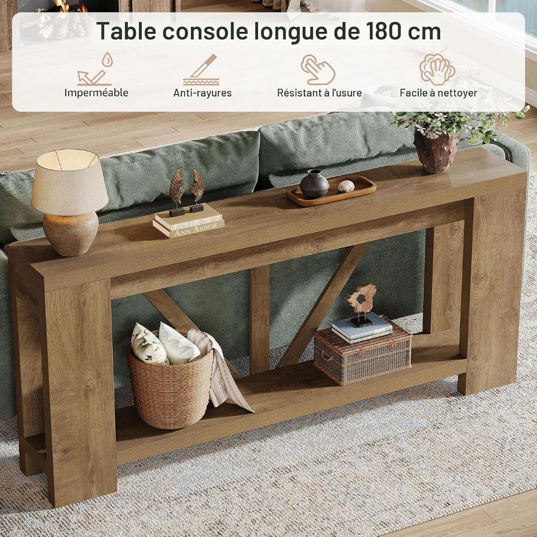 Console 70,9 pouces à 2 niveaux en bois