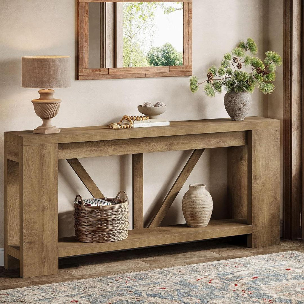 Console 70,9 pouces à 2 niveaux en bois